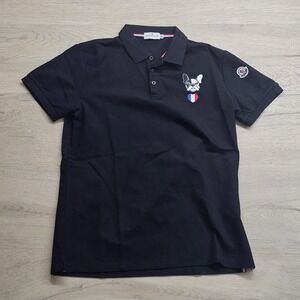 Moncler Polo Shirt Mens XL Black Logo Patch Pique Short Sleeve Designer Luxury